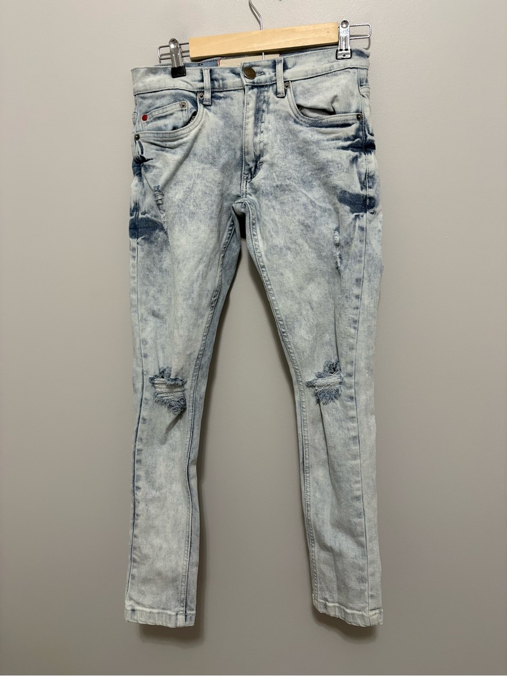 Spark Studio Collection Skim Fit Light Blue Acid Wash Distressed Jeans
